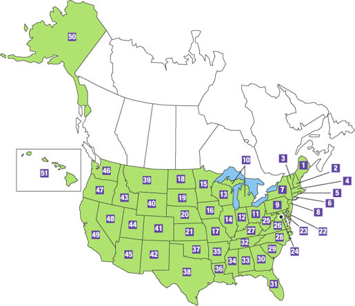 州名が入ったアメリカの地図